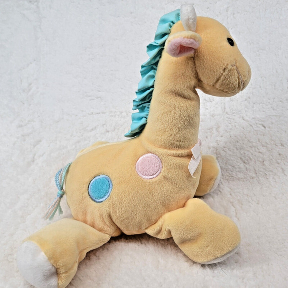 Eden Giraffe Plush Baby Yellow w Pink Blue Spots Yarn Tail Vtg Stuffed Animal - Picture 3 of 9